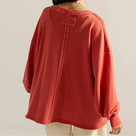 FREE PEOPLE VENICE V NECK PULLOVER NAPA VALLEY GRAPHICS DARK ORANGE M L - Picture 3 of 5